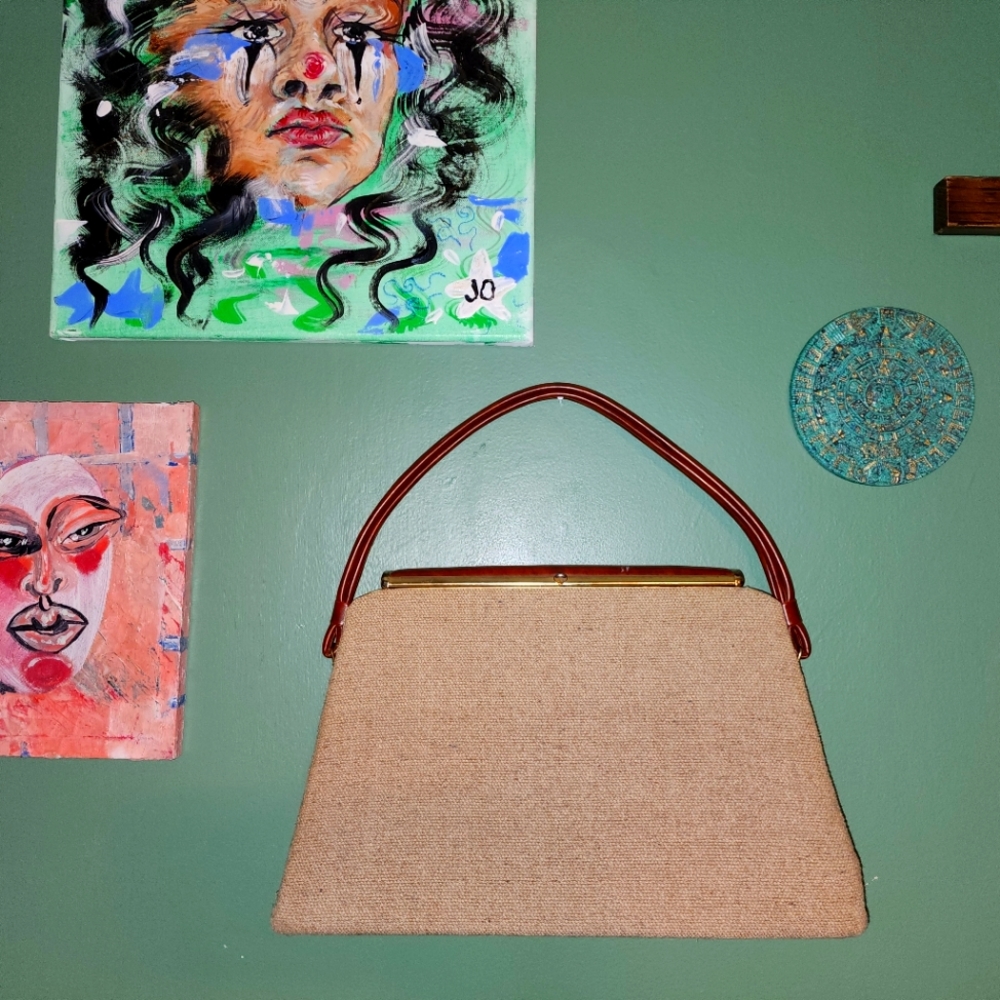 Dover Handbag - Vintage 50s 60s Bag - Made in the USA, Burlap Pocketbook
